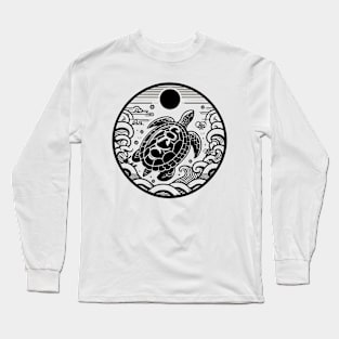 Classic Wave Art Vintage Traditional Japanese Turtle Long Sleeve T-Shirt